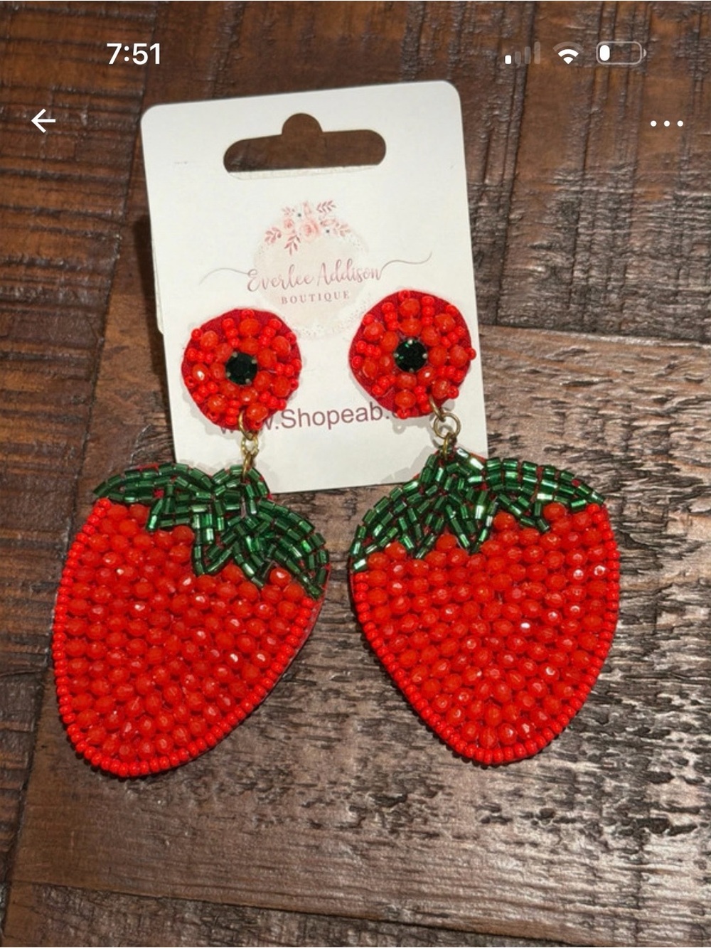 Red Beaded Strawberry Drop Earrings